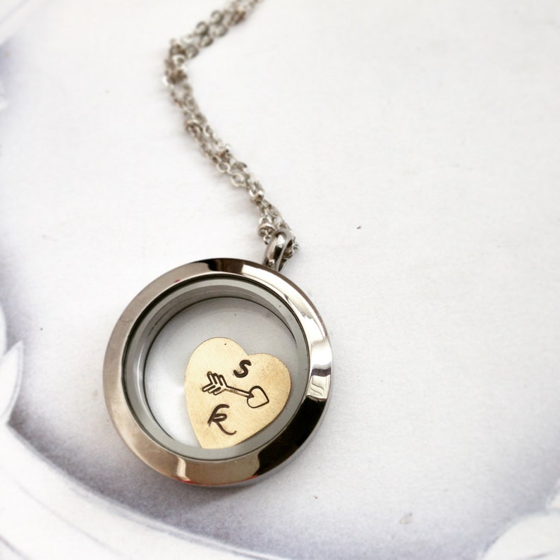 Bridal necklace, Personalized jewelry initial necklace, heart jewelry two initials, floating locket, gift for her, memory locket, for wife image 1