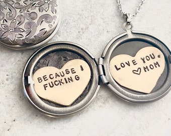 Because I fucking love you mom, Mother's Day gift, Personalized locket necklace for mom, Mother Like No Other, Mothers day necklace