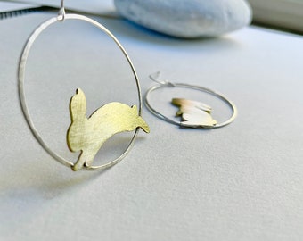 Bunny Hoop earrings, Rabbit Silhouette Hoop earrings, Moon Rabbit earrings, Lopped ear rabbit earrings