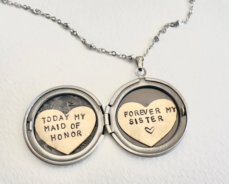 Personalized bridesmaid gift, Today My Maid of Honor Forever My Sister, Maid of Honor gift, Bridesmaid gift, heart locket necklace image 1