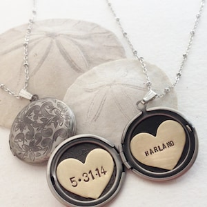 Personalized jewelry, Custom name necklace, new baby name birthdate necklace, new mom gift Heart jewelry Personalized locket necklace