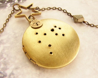 Zodiac locket necklace, Personalized constellation locket, Aries necklace, Zodiac necklace March April birthday constellation necklace
