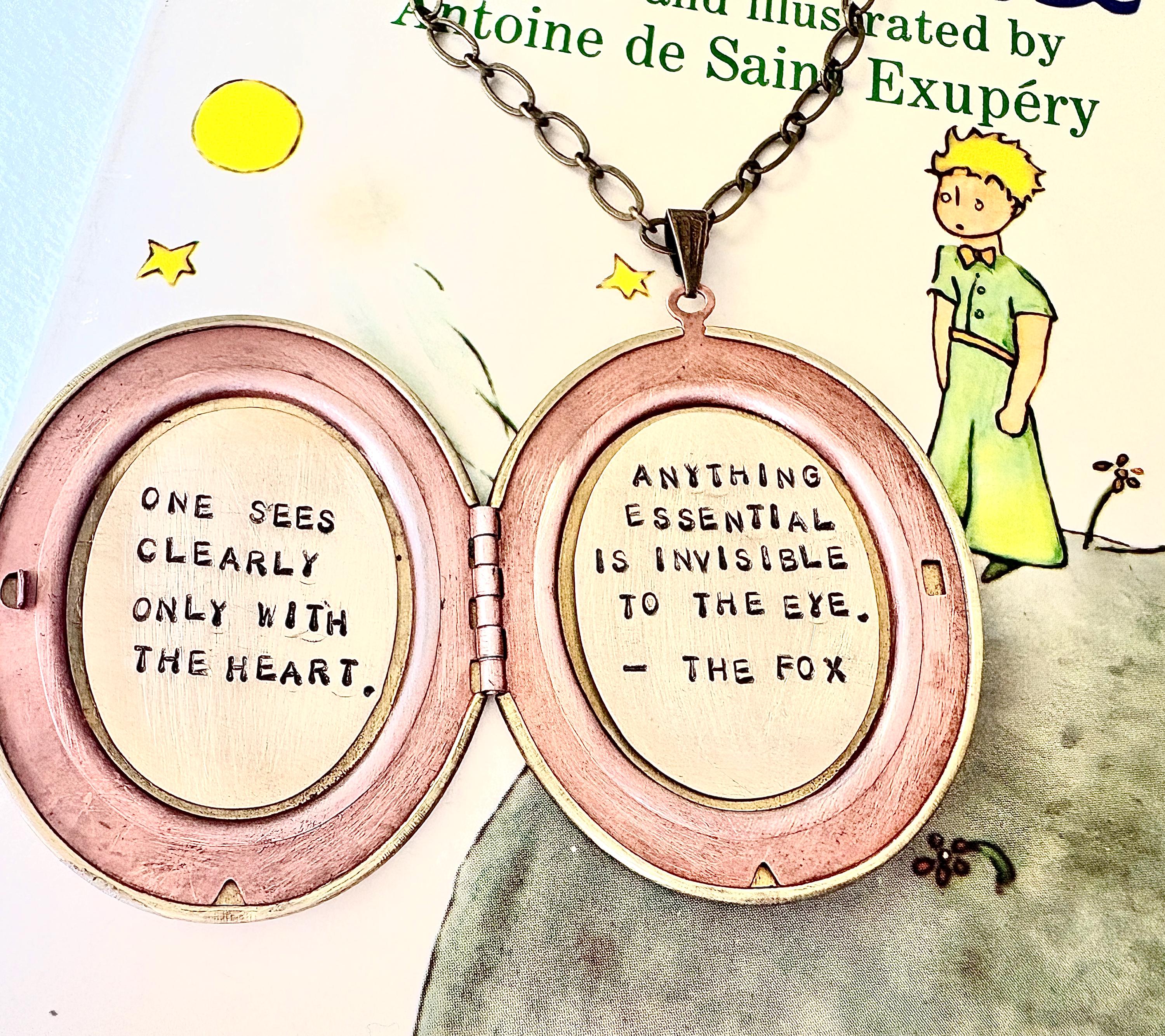 Book Locket Necklace: Vintage Floral Brass Pendant, Little Prince Quote -  Etsy Israel, image size:3000x2667
