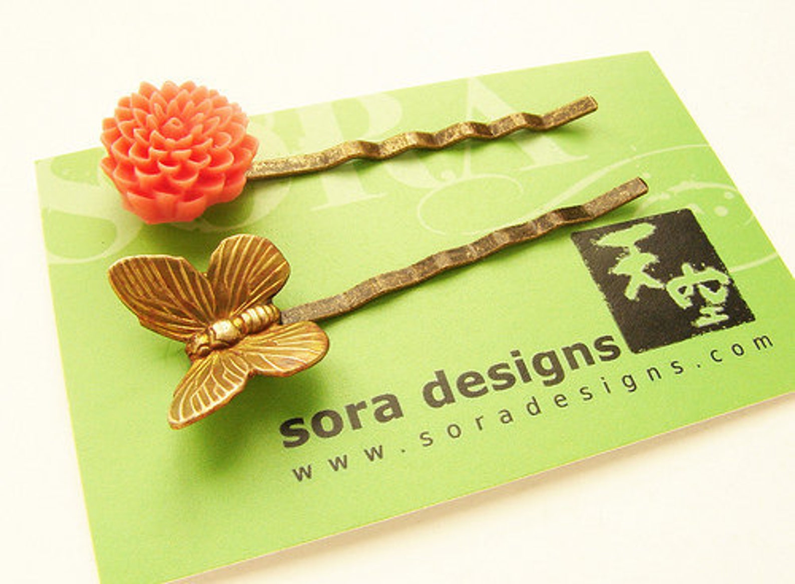 Bridesmaid hair accessories bridal hair pins Butterfly Coral Etsy