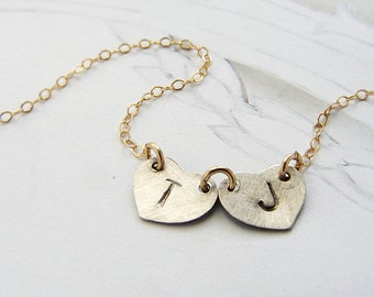 Double initial necklace, personalized jewelry, two initial charm, greek letter necklace, heart charm initial necklace, gift for her