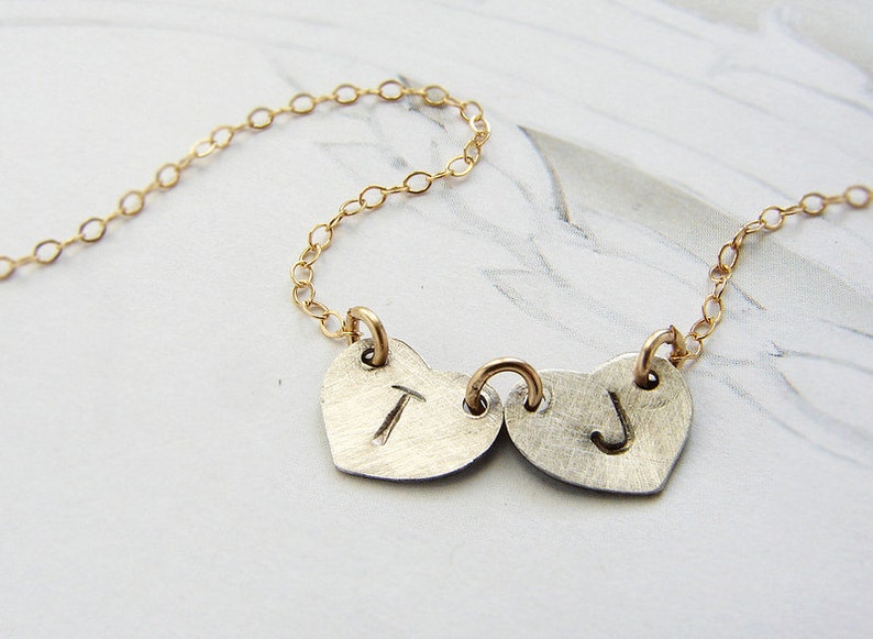 Rose Gold Initial Necklace Double Initial Necklace Etsy