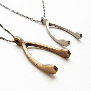 Rustic Wishbone Pendant Necklace, Men's necklace Medium size pendant antique silver wishbone, rustic wishbone pendant, gift for teens image 1