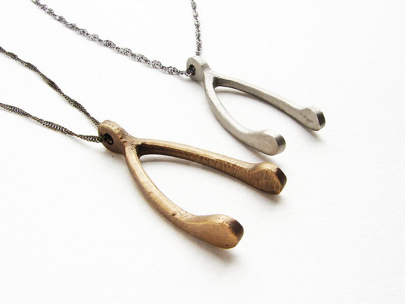 Wishbone Necklace, medium wishbone pendant, men necklace, real wishbone necklace, wishbone pendant gift for men image 2