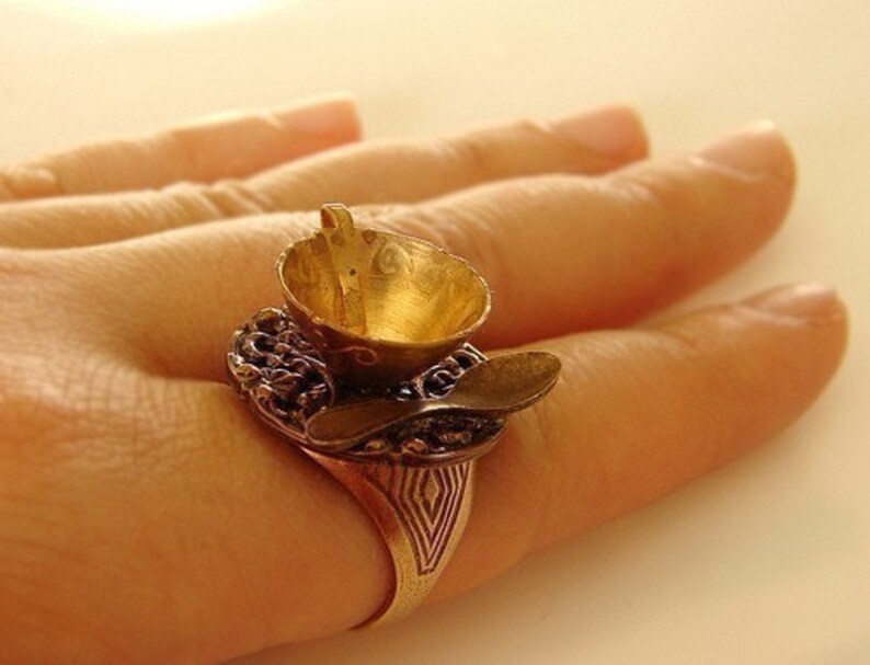 Coffee Cup ring novelty ring adjustable tea cup spoon ring Etsy