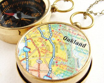 College Map Compass keychain, personalized keychain, custom university map, Oakland personalized College map send off graduation gift