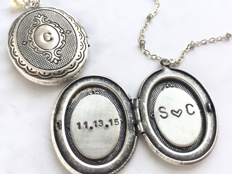 Initial locket necklace, anniversary date, Personalized jewelry, two initials, silver oval locket, personalized jewelry, personalized locket image 5