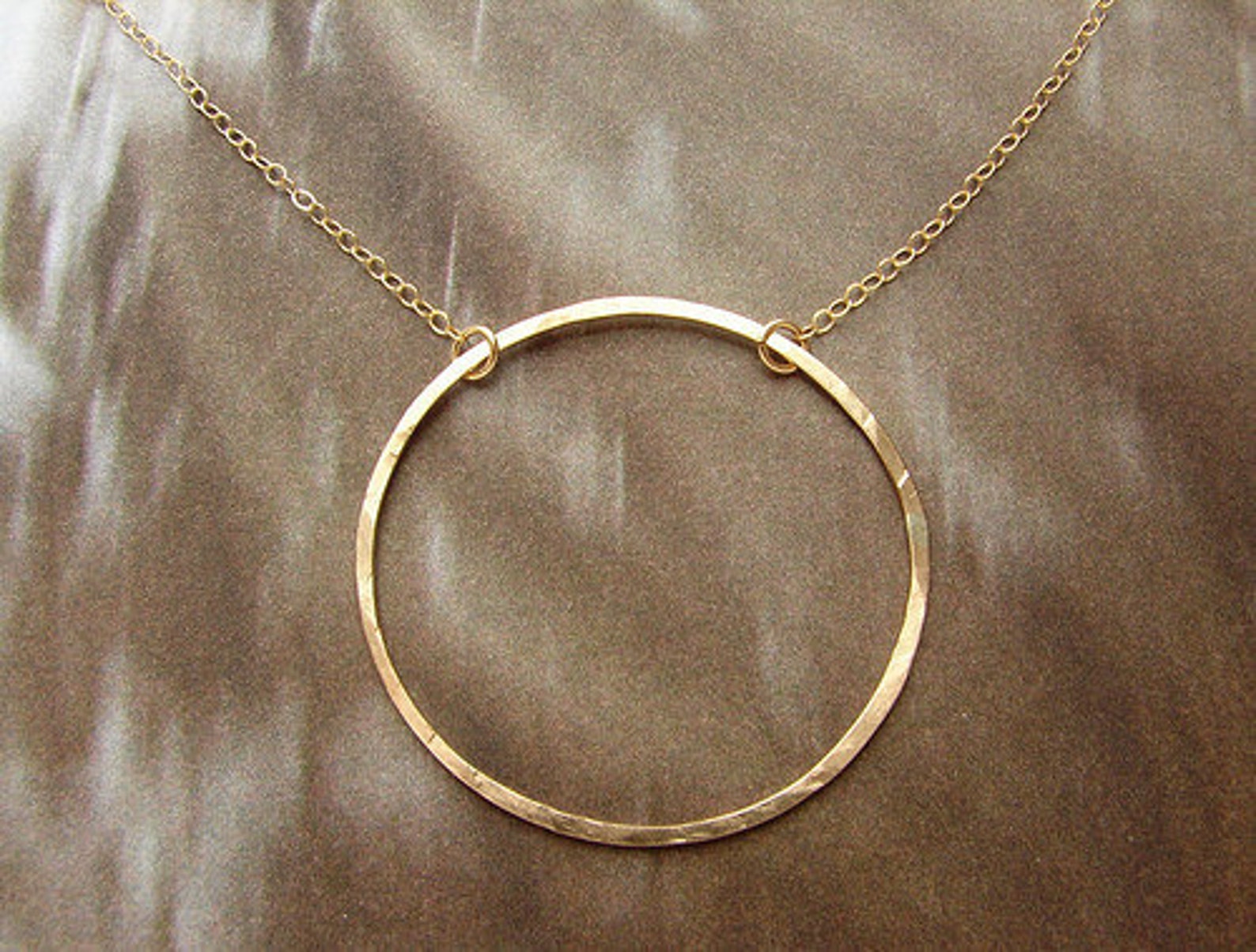 Gold Circle Necklace Large Bridesmaid Jewelry Hammered Gold Etsy