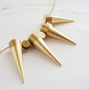 Statement necklace, Long spike statement necklace, gold spike geometric cylinder bead image 4