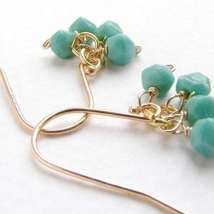 Teal clustered earrings, Vintage seafoam mint drop earrings, 14kt gold filled simple everyday drop earrings image 4
