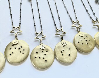 Personalized jewelry, zodiac constellation necklace, Personalized zodiac, Gemini constellation locket, May June birthday zodiac necklace