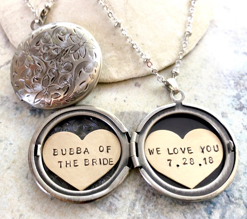 Grandma of the Bride necklace, Personalized locket necklace, We Love You, Wedding gift for aunt, thank you gift for Grandmother image 1