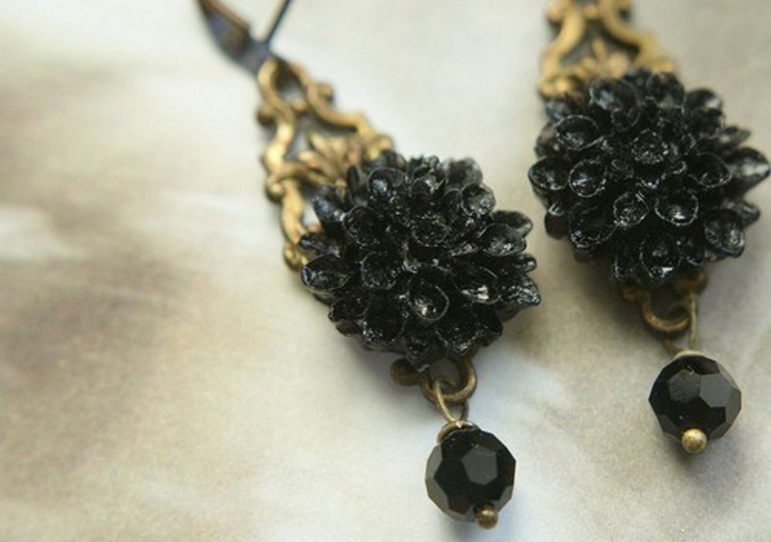 Black Flower Drop Earrings Jet Crystal Earrings Black Etsy
