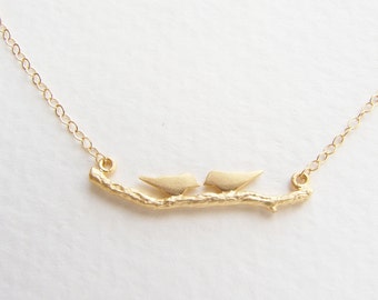 Love bird necklace, birds on branch pendant, bridesmaid jewelry, bird branch pendant necklace gift for her, gift for girlfriend