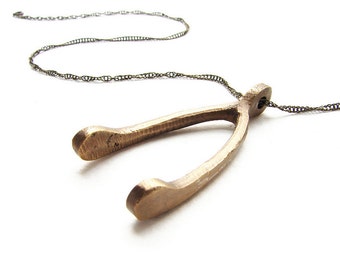 Wishbone Necklace, medium wishbone pendant, men necklace, real wishbone necklace, wishbone pendant gift for men