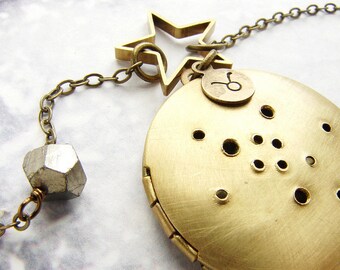 Personalized jewelry Taurus Constellation Necklace, Zodiac locket necklace, Horoscope pendant April May birthday