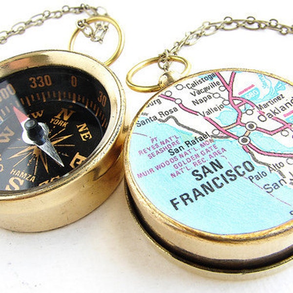 Personalized map necklace, custom map compass, personalized gift, anniversary gift him her