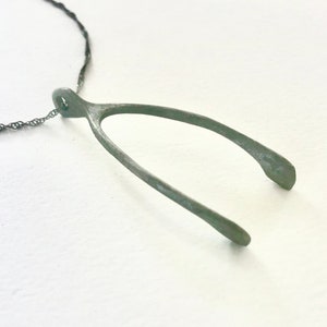 Large Wishbone Necklace, Life size wishbone pendant, antique silver wishbone, jewelry gift for him, Conversation piece image 1