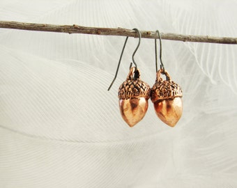 Acorn earrings, realistic acorn earrings, pink gold acorn dangle earrings, fall harvest, unexpected miracles, magical acorns