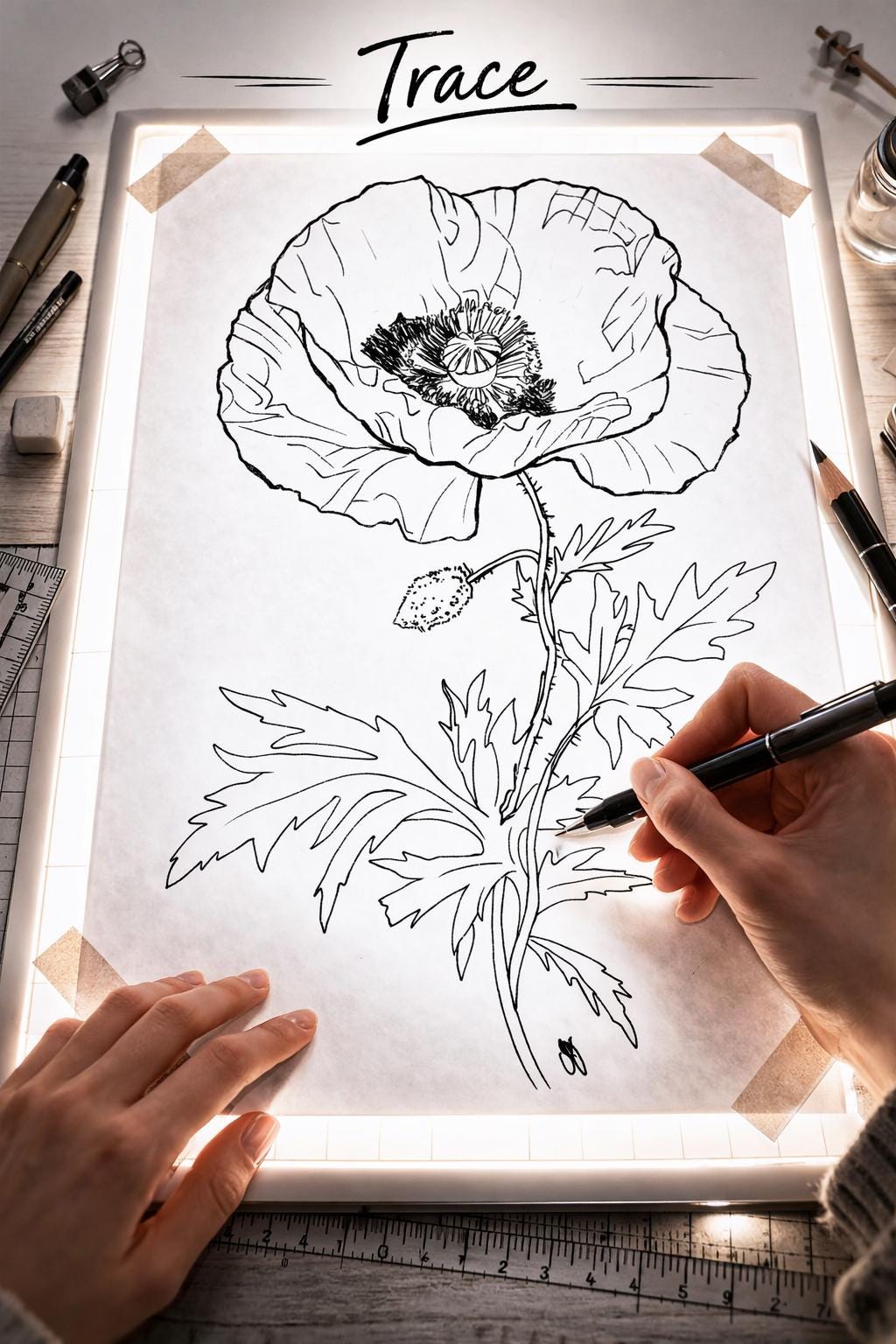 Poppy Flower Outline Trace Drawing – Minimalist Botanical Line Art ...