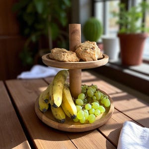 Easy Assembly Wooden Cake Stand, 2-Tier Dessert Stand, Elegant Wood Serving Tray, Rustic French KitchenDisplay, Châteaucore Home Deco