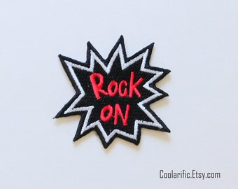 Rock On pegatina parche / parche de tema musical / apliques de bordado / accesorios de bricolaje música / pegatina de banda / idea de regalo menor de 10 años