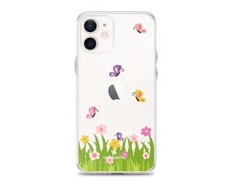 Butterfly Flower Clear Case for iPhone | Cute Transparent iPhone case | Trendy See through iPhone Case