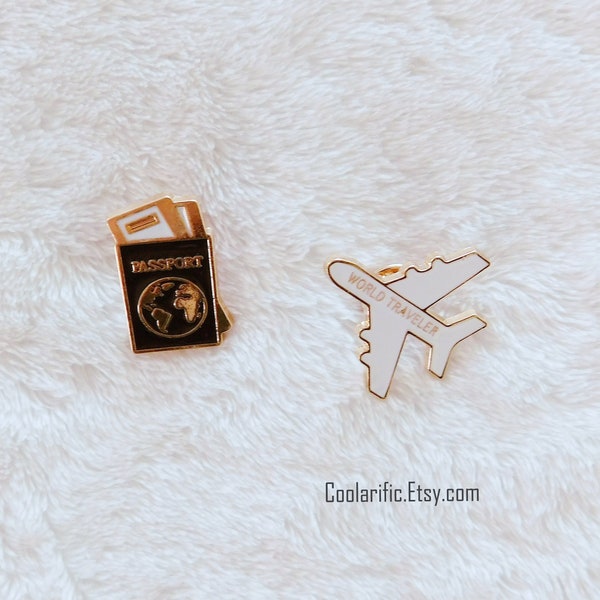 World Traveler Enamel Pin Airplane Passport pin Gold Accessories (Sold Separately)