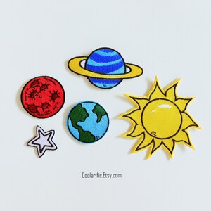 Solar System Sticker Patch: Sun, Earth, Mars, Saturn, Star (Sold Individually)