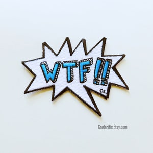 WTF Sticker Patch Cartoon Comic | Stickerei Aufnäher | Geschenkidee für Freund | Sprechblase Wort Sprechblase |