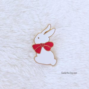 Rabbit with Red Bow Enamel Pin accessories for Easter Funny Rabbit Pin Gift Idea for kid on Easter