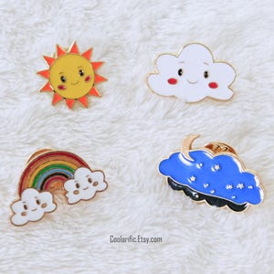 Sun Cloud Rainbow Enamel Pin Set: Kawaii Weather Pins