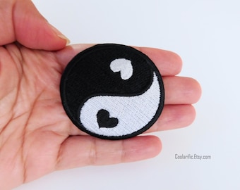 Yin Yang Heart Sticker Patch: Embroidered Applique (2-inch)