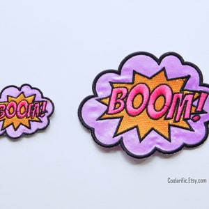 BOOM! Sticker Patch Word bubble Comic book Pop art caption embroidery Satin Patch | Comic book Sound effects Onomatopoeia DIY Craft Supply