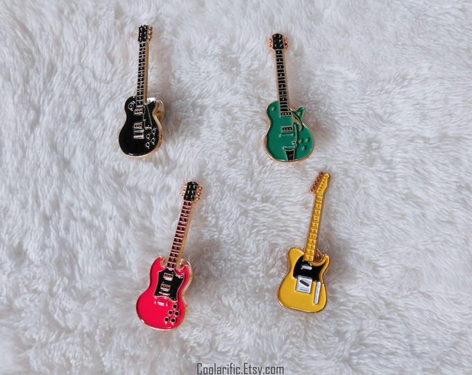 Gold Guitar Enamel Pin: Musical Instrument Accessory