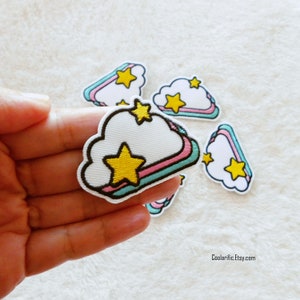 Rainbow Cloud Stars Embroidery Patch | Stick on Patch | Cute Applique Cartoon Design | Trendy Art and Craft Supplies | Decorating Sticker