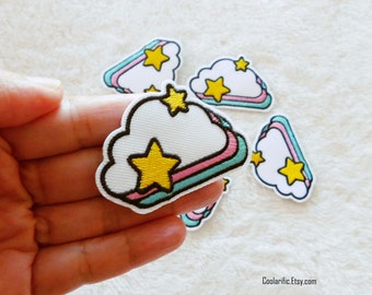 Rainbow Cloud Stars Embroidery Patch | Stick on Patch | Cute Applique Cartoon Design | Trendy Art and Craft Supplies | Decorating Sticker