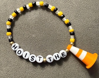 Hoist the Cone- Pittsburgh Pirates Bead Bracelet: Baseball Kandi, Yinzer Gift, Dangling Cone (6.5inch)
