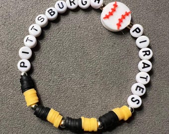 Pittsburgh Pirates Bead Bracelet: Baseball Kandi, Yinzer Gift (7 inch)