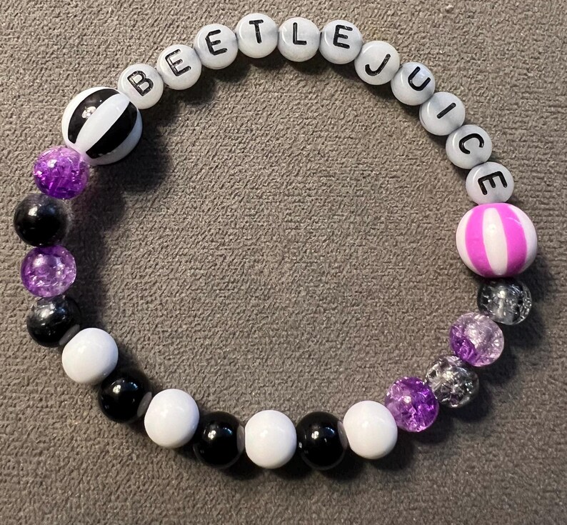 Beetlejuice- Halloween- Bead Bracelet- Size 7 Inches- Purple- Black ...