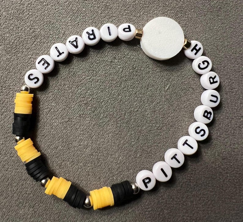 Pittsburgh Pirates Baseball Bead Bracelet Size 7 Inches Kandi Bead