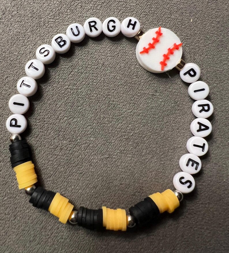 Pittsburgh Pirates Baseball Bead Bracelet Size 7 Inches Kandi Bead