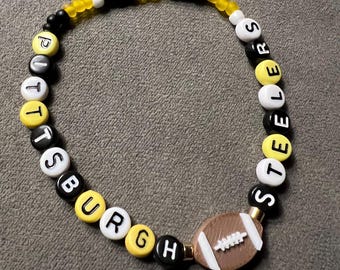 Pittsburgh Steelers Bead Bracelet: NFL Football Kandi, 7 inch