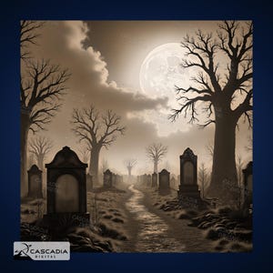 Haunted Graveyard Halloween - Laser Engrave 4K PNG Image, Wood Slate 3D Illusion, Laser Burn -  spooky decor 1637