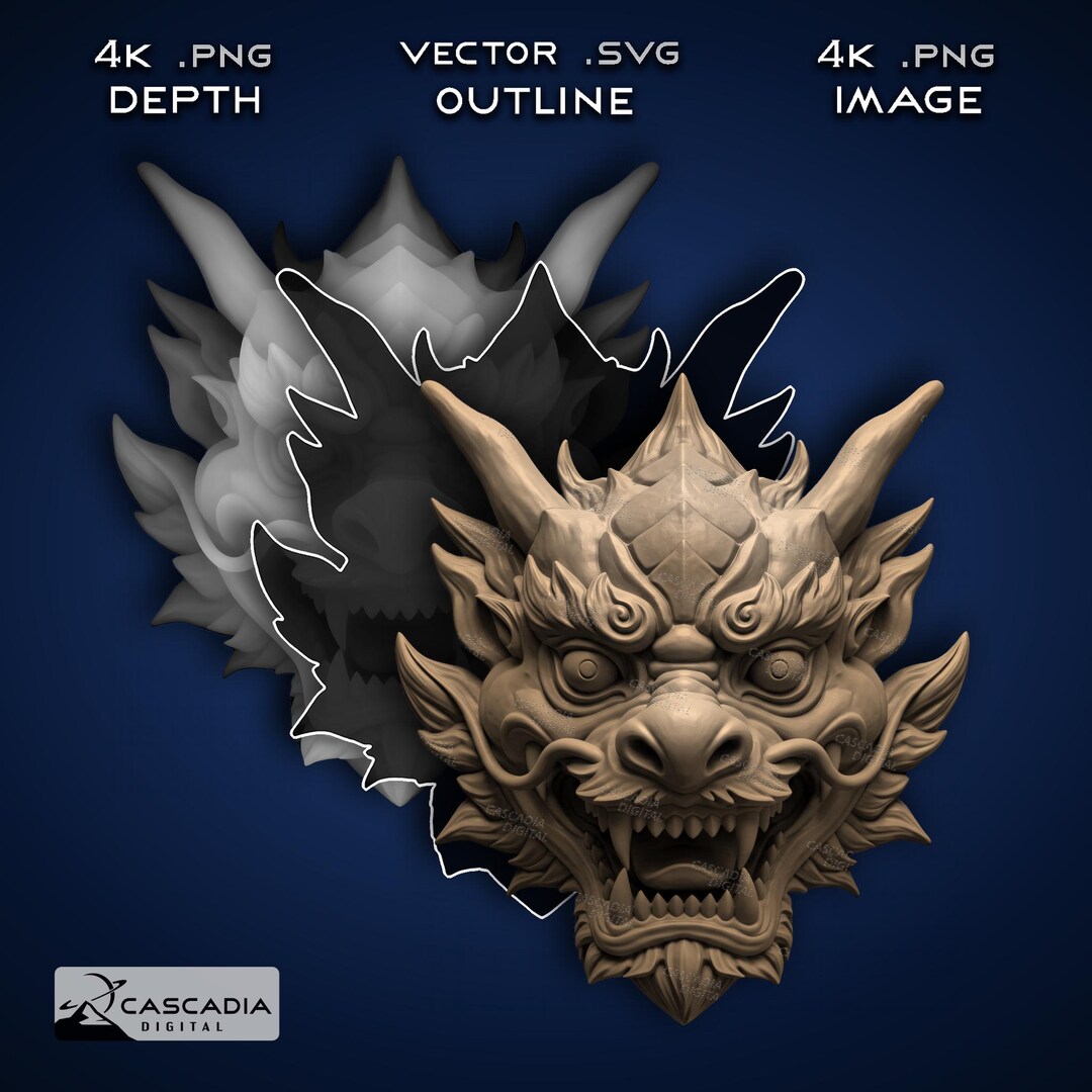 Dragon Head Chinese Front - Laser Engrave 4K PNG Image, Depth Map,  Exact-outline Cut File, 3D Illusion - Fire Animal Mythical Oriental 1877 -  Etsy, image size:1080x1080