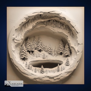 Gefrorene Evergreen Höhle - Laser gravieren 4K PNG Bild, Tiefe Karte, Holz Schiefer 3D Illusion - Winter Schnee Diorama Illusion 1683